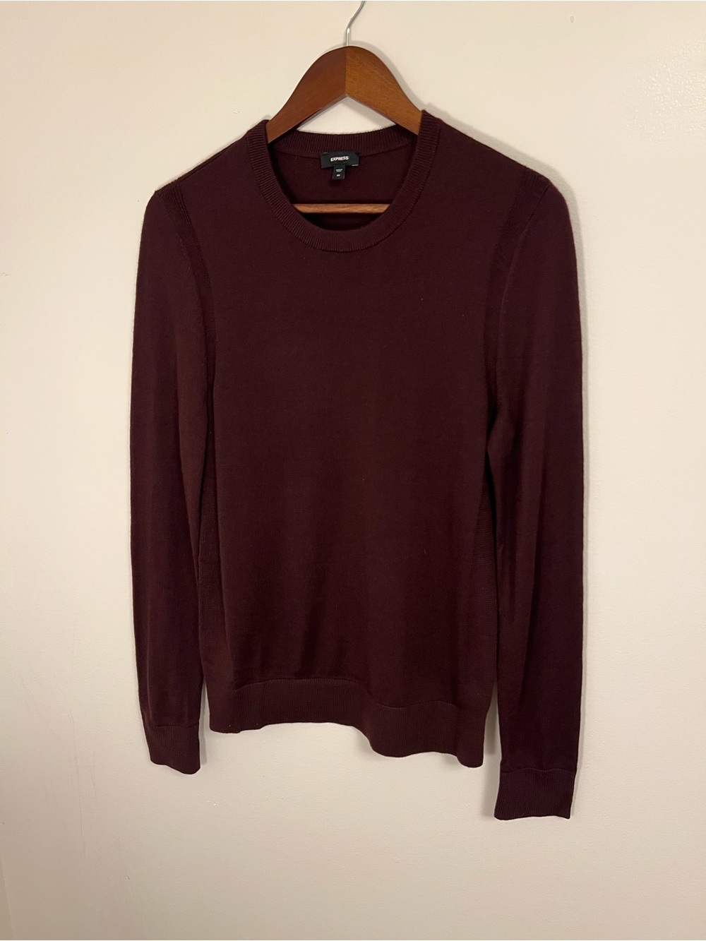 Express Men’s Crewneck Merino-Blend Sweater in Deep Burgundy